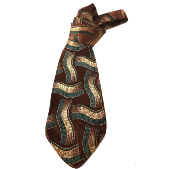 Palladium Corsair Tie Poly Brown Gold Teal 67x3.5 VTG ie No Tipping No Bar Tac - Picture 1 of 10